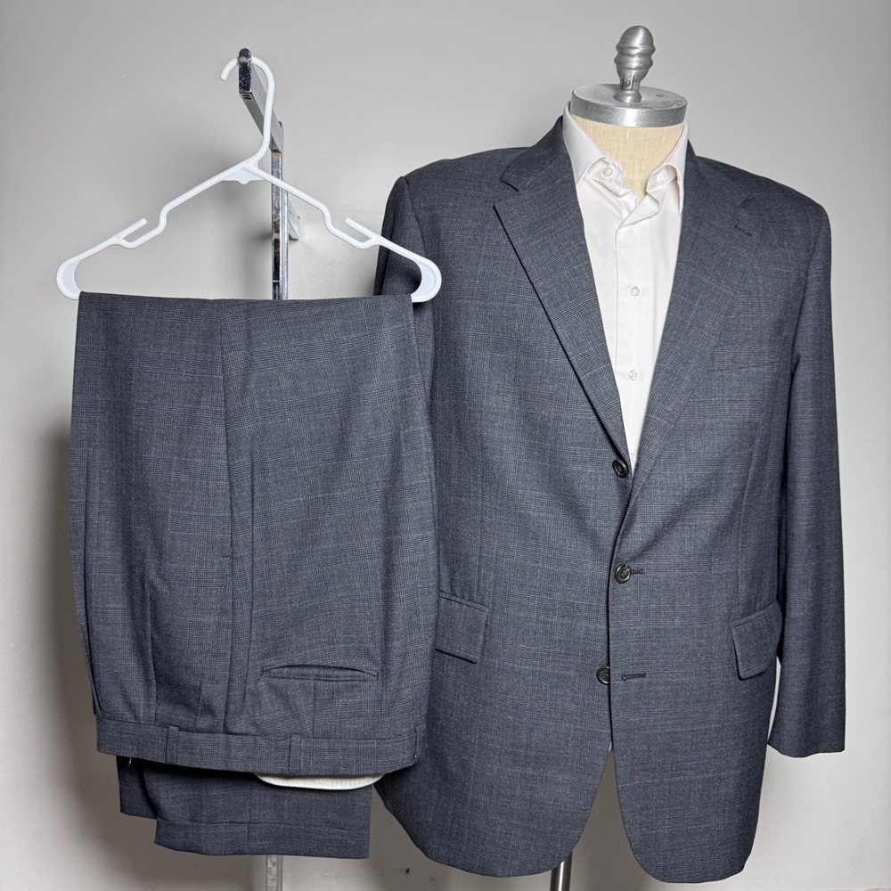 Chaps Ralph Lauren Suit Mens 48L W38 Grey Glen Plaid 3-Button Wool Vintage